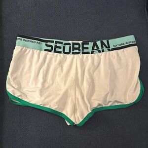 Seobean Men's White and Green Shorts with Built In Jockstrap